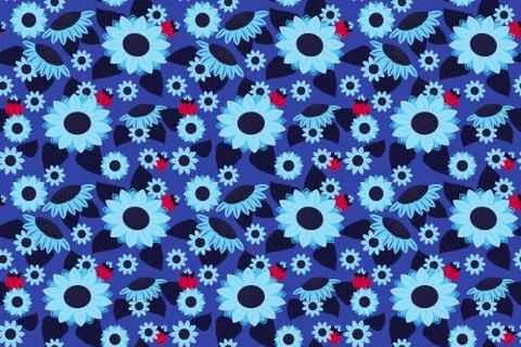 Dark blue sunflower seamless pattern Stock Illustration