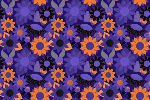 Dark blue sunflower seamless pattern Stock Illustration
