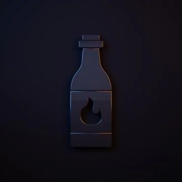 Dark-blue Tabasco sauce icon isolated on black background. Chili cayenne sp.. Stock Illustration
