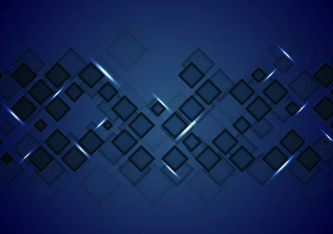 Dark blue tech abstract background with squares Stock Illustration