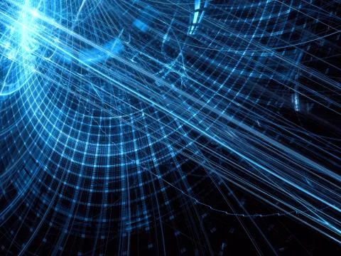 Dark blue tech background with curves and grid - abstract digitally Stock Illustration