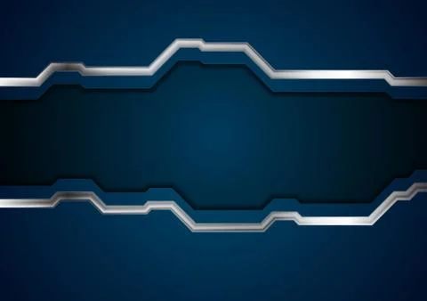 Dark blue tech background with metal stripes Illustrazione stock