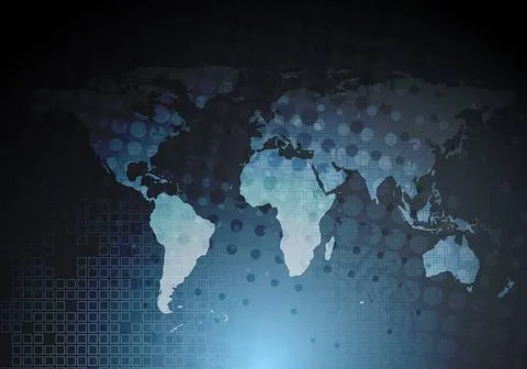 Dark blue tech background with world map. Eps 10 vector design Dark blue t... Stock Photos