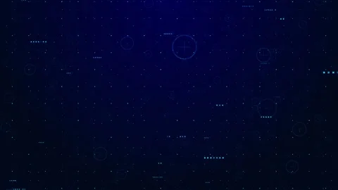 Dark blue tech dot interface visual scattered cyan particles, circular HUD targe Stock Footage 340570827