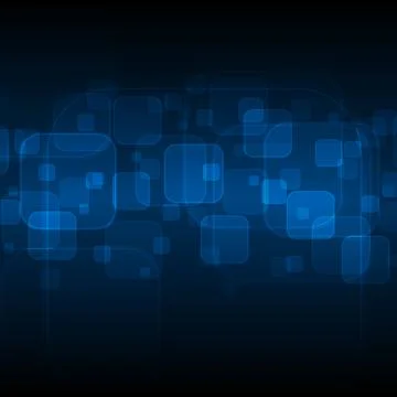 Dark blue tech neon squares background Stockillustratie