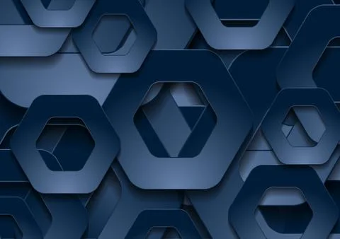 Dark blue tech paper hexagons abstract background Stock Illustration