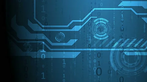 Dark blue technology motion background with HUD gear elements Stock Footage 163488183
