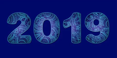 Dark blue three-dimensional patterned 2019 Illustrazione stock