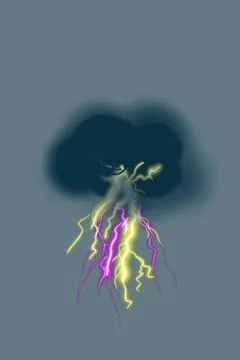 Dark blue thunderstorm cloud with lightning bolts illustration Stock Illustration