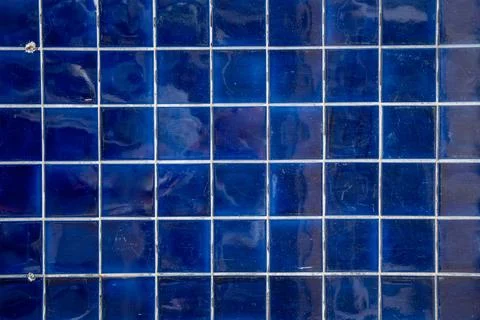 Dark blue tile wall, abstract pattern mosaic background, textured wall or floor Stock Photos