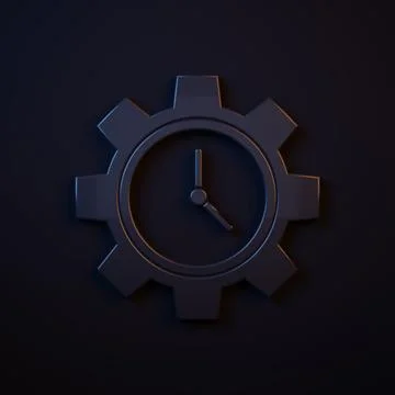 Dark-blue Time Management icon isolated on black background. Clock and gear.. Stock Illustration