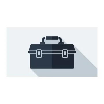 Dark blue toolbox flat design icon with long shadow style Stock Illustration