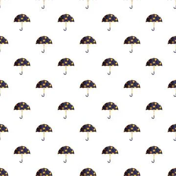 Dark blue umbrella repeating pattern with golden stars Stockillustratie