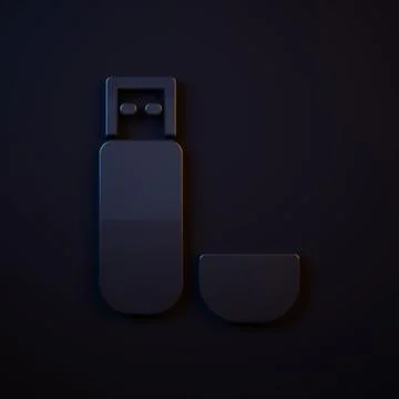 Dark-blue USB flash drive icon isolated on black background. Minimalism con.. Stock Illustration