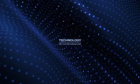 Dark blue vector abstract technology digital wave of particles mesh background Stock Illustration