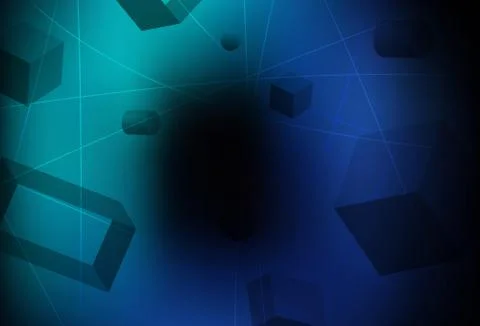 Dark BLUE vector background with 3D cubes, cylinders, spheres, rectangles. イラスト素材