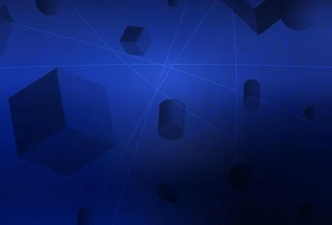 Dark BLUE vector background with 3D cubes, cylinders, spheres, rectangles. イラスト素材