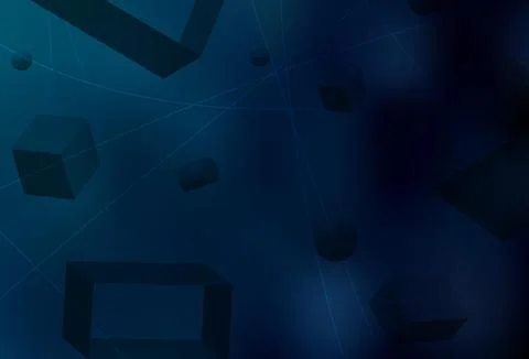 Dark BLUE vector background with 3D cubes, cylinders, spheres, rectangles. イラスト素材