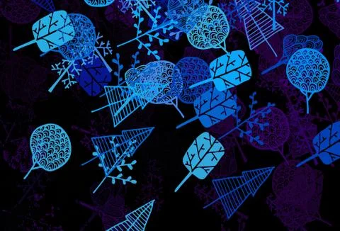 Dark BLUE vector elegant pattern with trees, branches. Illustrazione stock