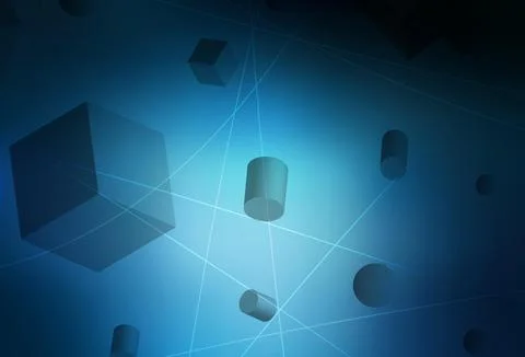 Dark BLUE vector layout with 3D cubes, cylinders, spheres, rectangles. イラスト素材