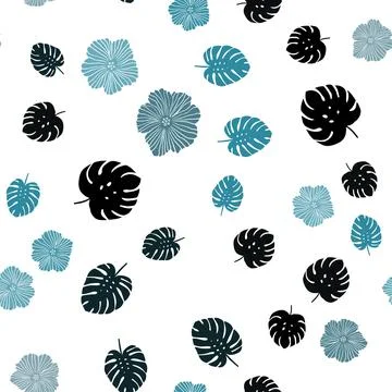 Dark BLUE vector seamless elegant background with flowers, leaves. Stock Illustration