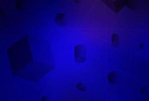 Dark BLUE vector template with 3D cubes, cylinders, spheres, rectangles. イラスト素材