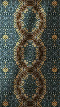 Dark blue vertical tapestry pattern featuring intricate gold floral decor. Stock Illustration