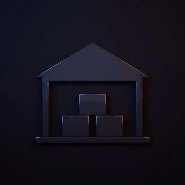Dark-blue Warehouse icon isolated on black background. Minimalism concept. .. Stock Illustration