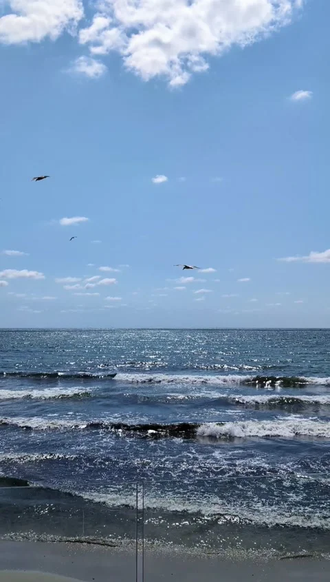 Dark blue waves with a metallic glint rush slowly towards the sandy shore. Stock Footage 303837530