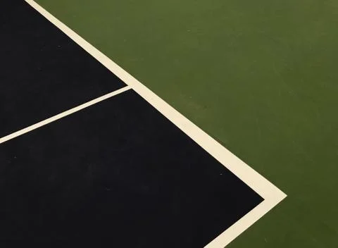 Dark blue, white lines shape and dark green surface at tennis court Stock Illustration