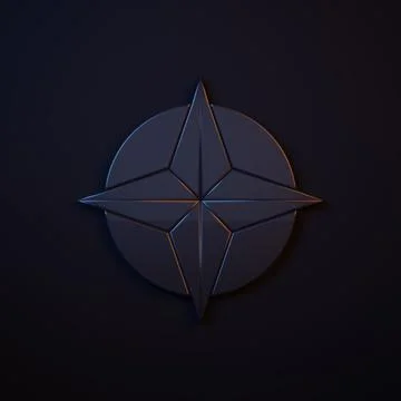 Dark-blue Wind rose icon isolated on black background. Compass icon for tra.. Stock Illustration