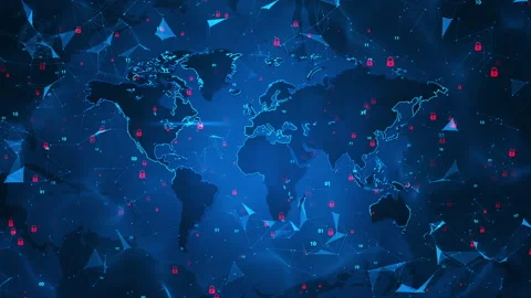 Dark Blue World Map with Red Digital Security Key Background Stock Footage 339044750