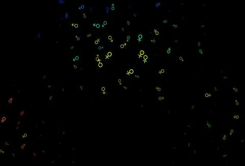 Dark blue, yellow vector backdrop with gender signs. Stock-Illustration