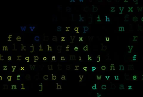 Dark blue, yellow vector background with signs of alphabet. Stock Illustration