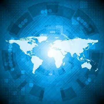 Dark bluetechnology background with world map. Vector illustration eps 10 ... Stock Photos
