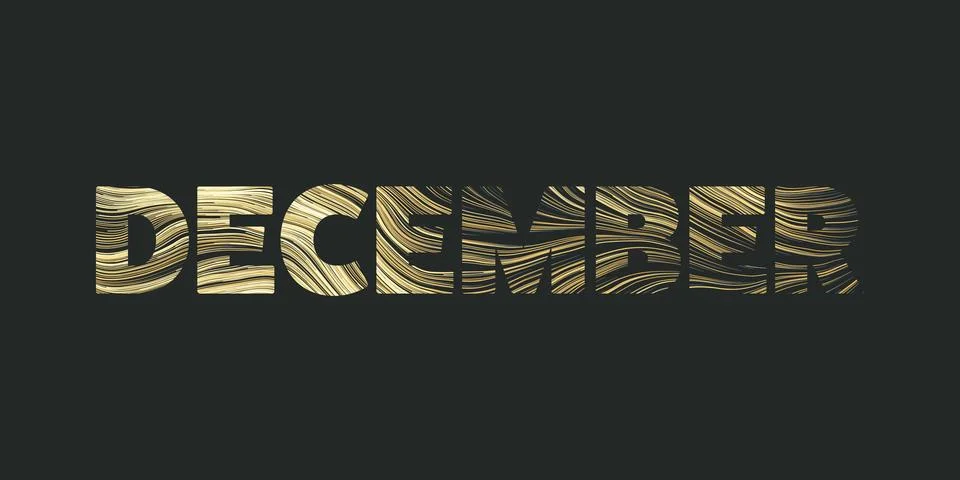 Dark Bold December Text, Typography or Banner Design with Golden Wavy, Flow.. Stock Illustration