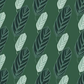 Dark botanic seamless doodle pattern with leaves elements. Green palette back Stock Illustration