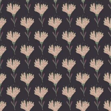 Dark botanic seamless pattern with pale flowers elements. Brown background. D Stock Illustration