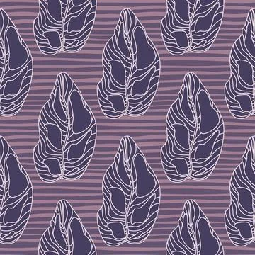 Dark botanic seamless pattern in simple style with leaf ornament. Purple stri Stock Illustration