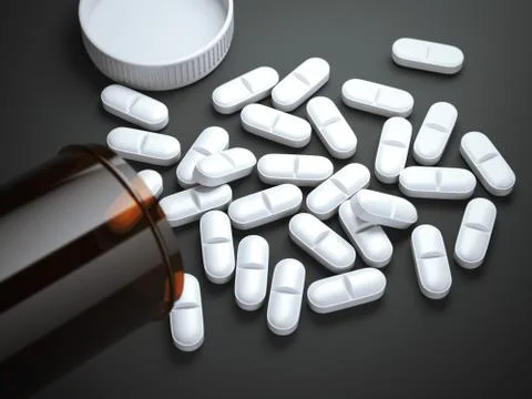 Dark bottle with white tablets 库存插图