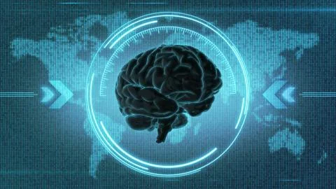 Dark brain in hi-tech HUD concept Illustrazione stock