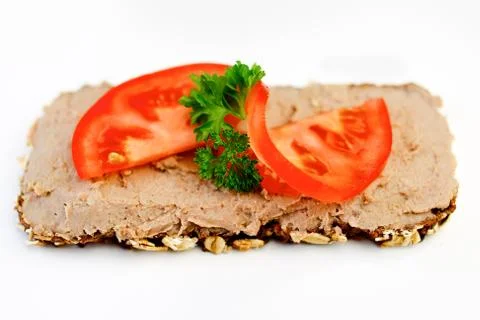 Dark bread with liver pate Stock Photos