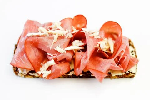 Dark bread with pastrami Stock Photos