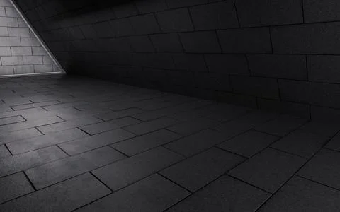 Dark brick corner, concrete wall, 3d rendering. Ilustración de archivo