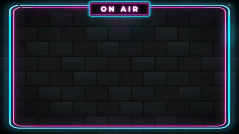 A dark brick wall backdrop framed by glowing neon tubes in pink and cyan co.. Stock Footage 346564007