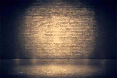 Dark brick wall background in basement with beam of light Stock Photos