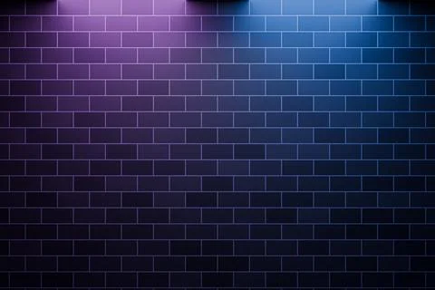 Dark brick wall background with neon lighting Stock Illustration