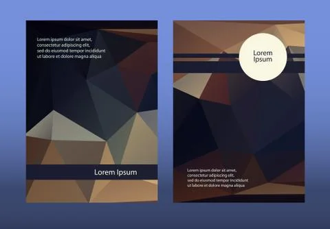 Dark brochure leaflets. Vector illustration. Low polygonal stylized headlines Stock Illustration