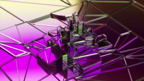 Dark broken glass whirlpool. Rectangular shapes. Black violet color. Mosaic. 3d Stock Footage 195713282