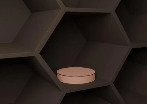 Dark brown 3D rendering product display honeycomb pattern abstract background Illustrazione stock